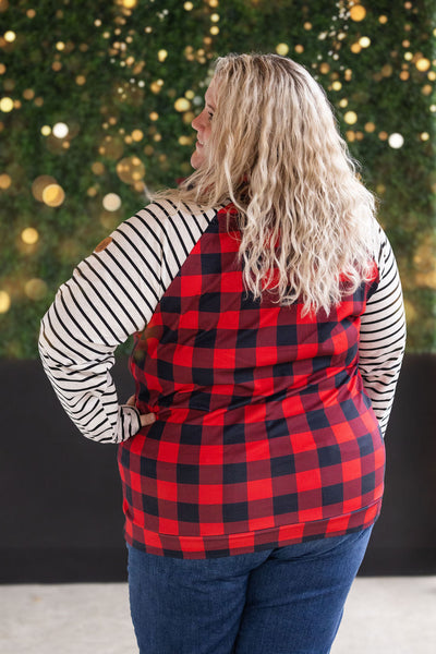 IN STOCK Zoey ZipCowl - Buffalo Plaid and Oatmeal Stripes FINAL SALE