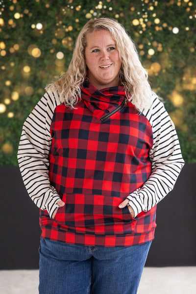 IN STOCK Zoey ZipCowl - Buffalo Plaid and Oatmeal Stripes FINAL SALE