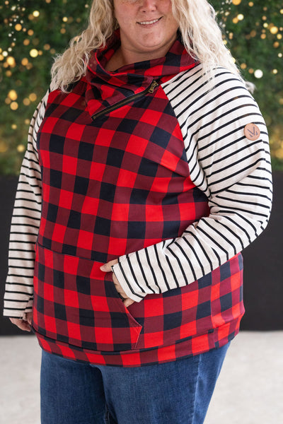 IN STOCK Zoey ZipCowl - Buffalo Plaid and Oatmeal Stripes FINAL SALE