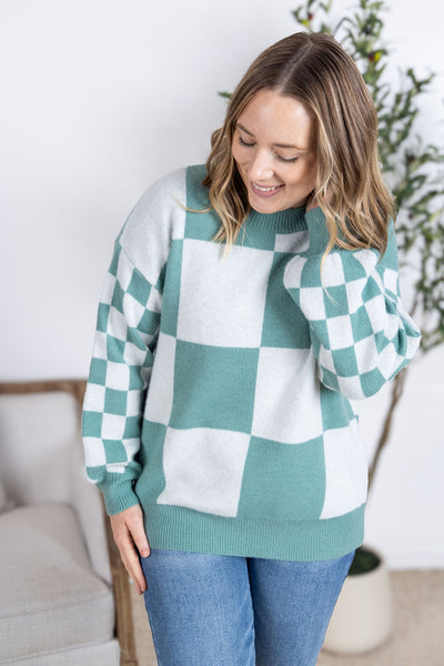 IN STOCK Checkered Pullover Sweater - Dusty Jade