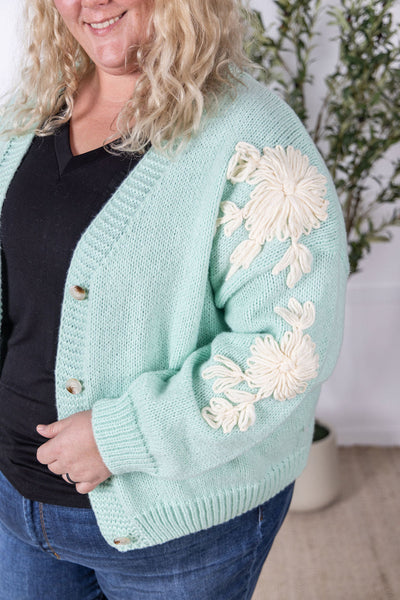 IN STOCK Mint and Tan Floral Cardigan