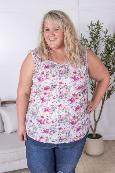 IN STOCK Ava Tank - Pink and Periwinkle Abstract Floral