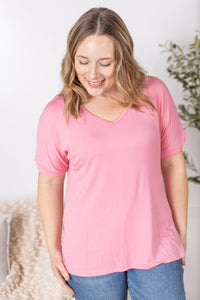 IN STOCK Bamboo V Neck Tee - Rose