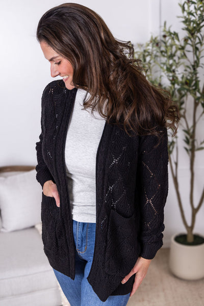 IN STOCK Open Knit Cardigan - Black