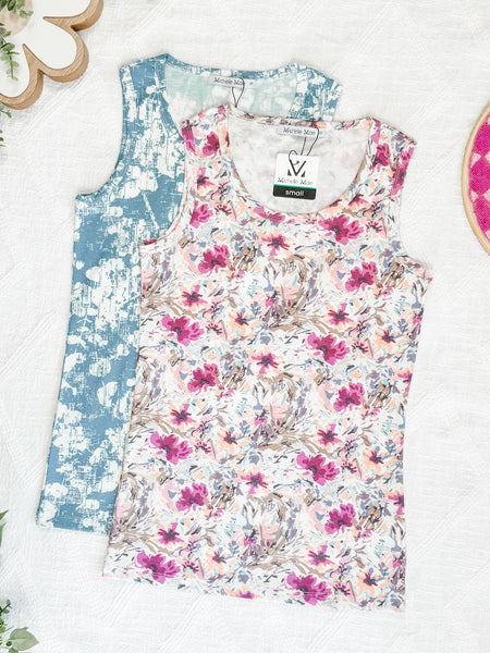 IN STOCK Ava Tank - Pink and Periwinkle Abstract Floral