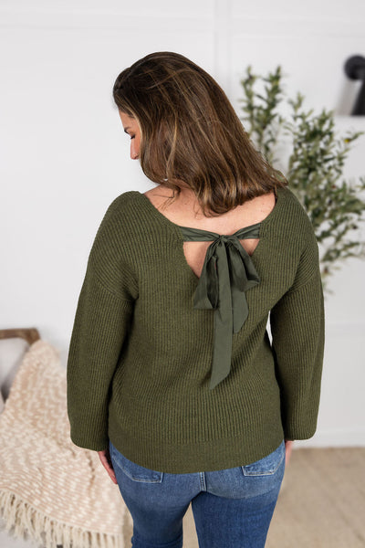 IN STOCK Bethany Bow Knit Sweater - Olive
