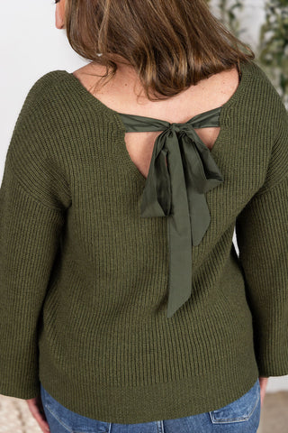 IN STOCK Bethany Bow Knit Sweater - Olive