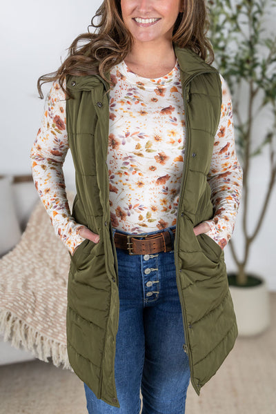 IN STOCK Harlow Long Vest - Army Green