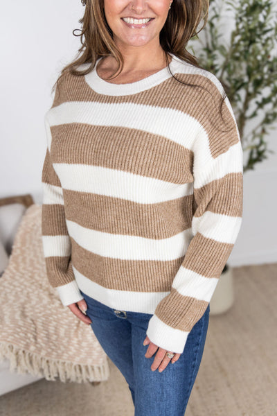 IN STOCK Tan and Ivory Stripe Sweater