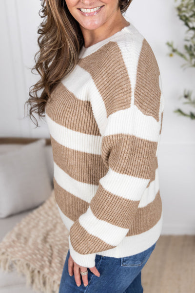 IN STOCK Tan and Ivory Stripe Sweater