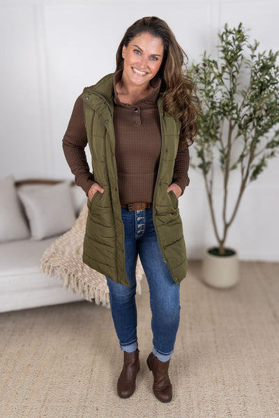 IN STOCK Harlow Long Vest - Army Green