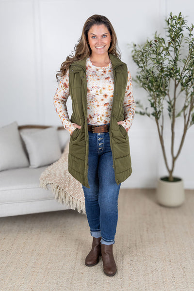 IN STOCK Harlow Long Vest - Army Green