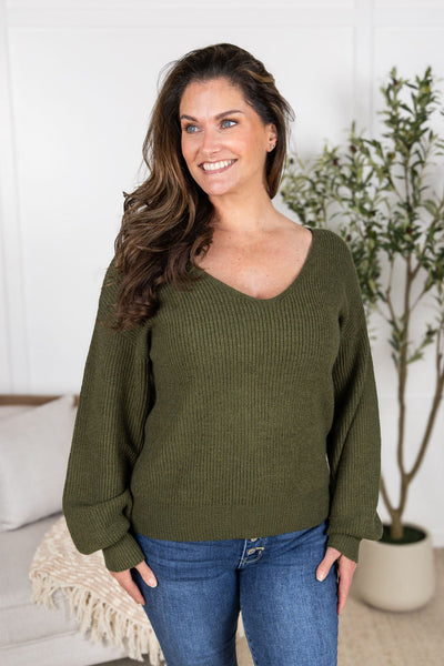 IN STOCK Bethany Bow Knit Sweater - Olive