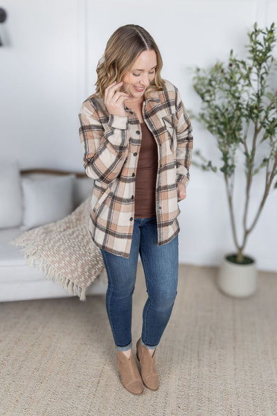 IN STOCK Norah Plaid Shacket - Beige Mix Plaid