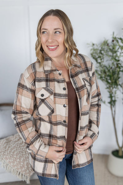 IN STOCK Norah Plaid Shacket - Beige Mix Plaid