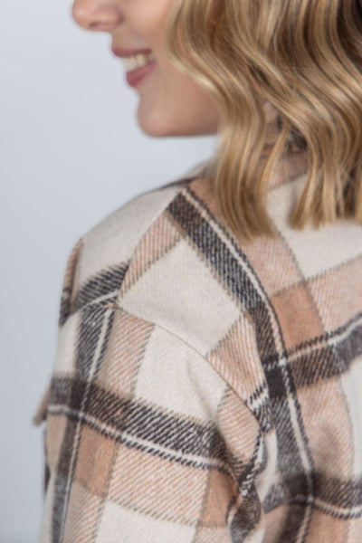 IN STOCK Norah Plaid Shacket - Beige Mix Plaid