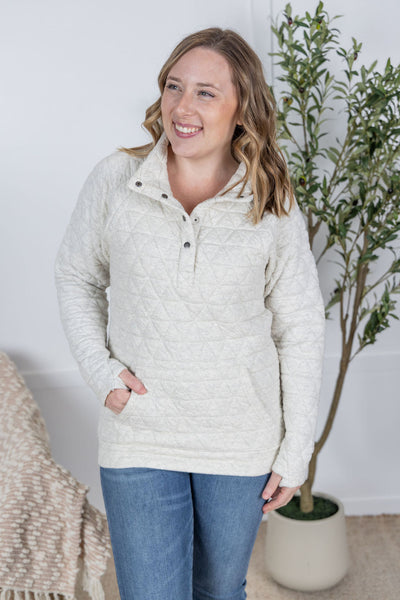 IN STOCK Geometric Button Snap Pullover - Oatmeal