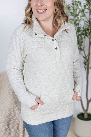 IN STOCK Geometric Button Snap Pullover - Oatmeal