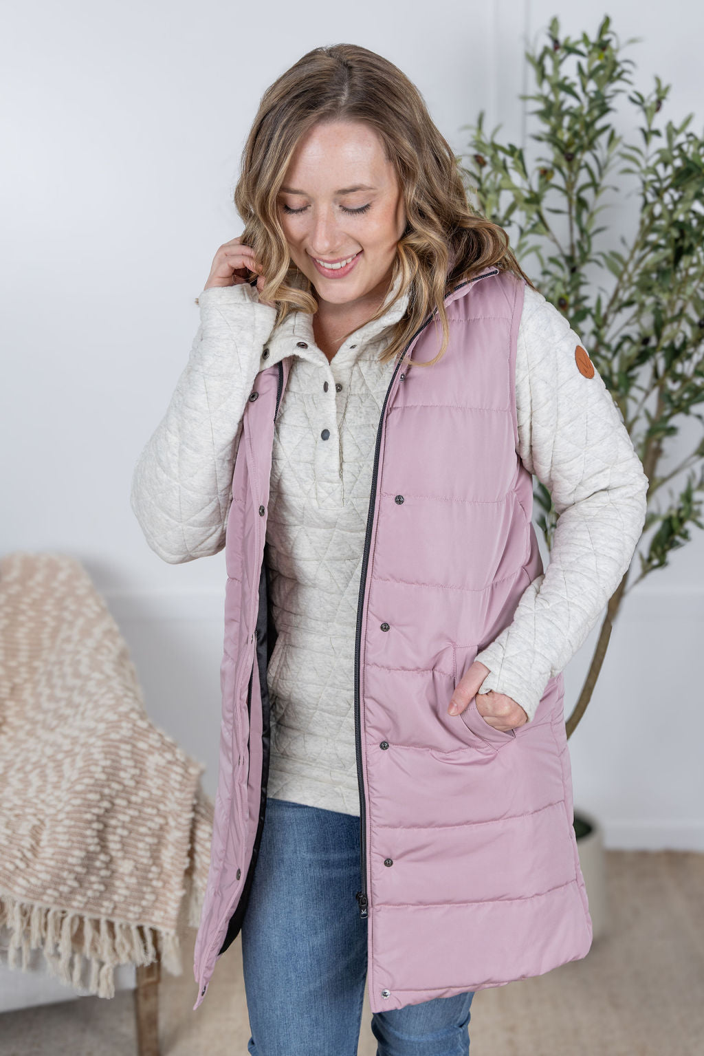 IN STOCK Harlow Long Vest - Blush