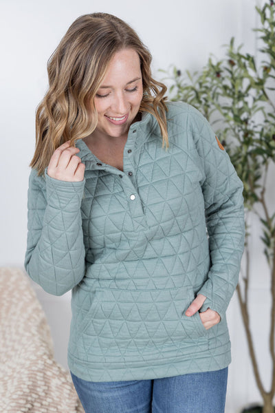 IN STOCK Geometric Button Snap Pullover - Sage
