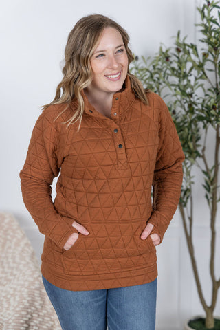 IN STOCK Geometric Button Snap Pullover - Rust