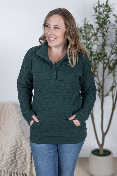 IN STOCK Geometric Button Snap Pullover - Hunter Green