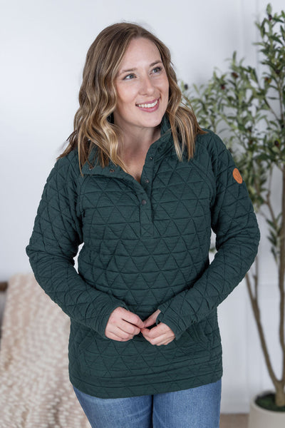 IN STOCK Geometric Button Snap Pullover - Hunter Green