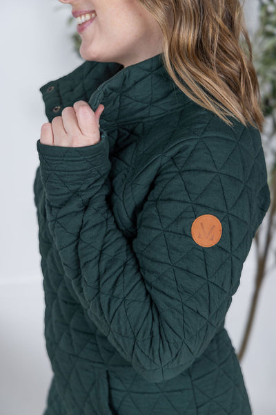 IN STOCK Geometric Button Snap Pullover - Hunter Green