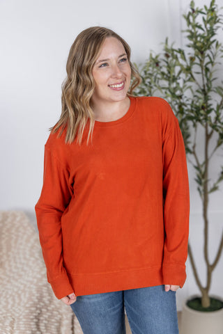 IN STOCK Corrine Ribbed Pullover Top - Pumpkin