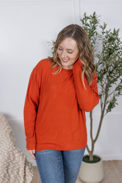 IN STOCK Corrine Ribbed Pullover Top - Pumpkin