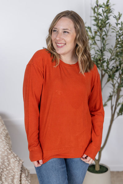 IN STOCK Corrine Ribbed Pullover Top - Pumpkin