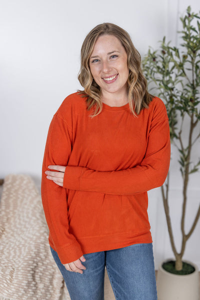 IN STOCK Corrine Ribbed Pullover Top - Pumpkin