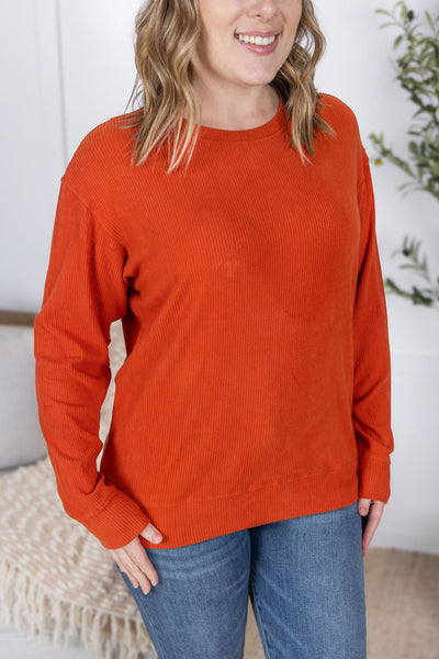 IN STOCK Corrine Ribbed Pullover Top - Pumpkin