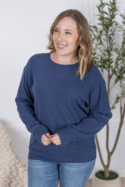 IN STOCK Corrine Ribbed Pullover Top - Navy