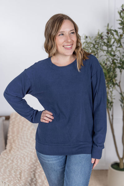IN STOCK Corrine Ribbed Pullover Top - Navy