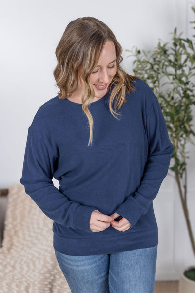 IN STOCK Corrine Ribbed Pullover Top - Navy