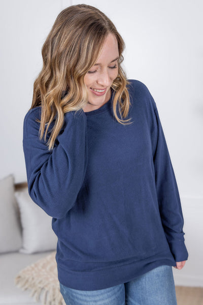 IN STOCK Corrine Ribbed Pullover Top - Navy