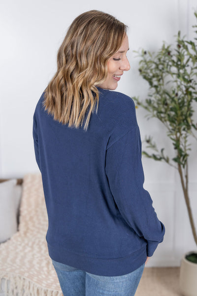 IN STOCK Corrine Ribbed Pullover Top - Navy