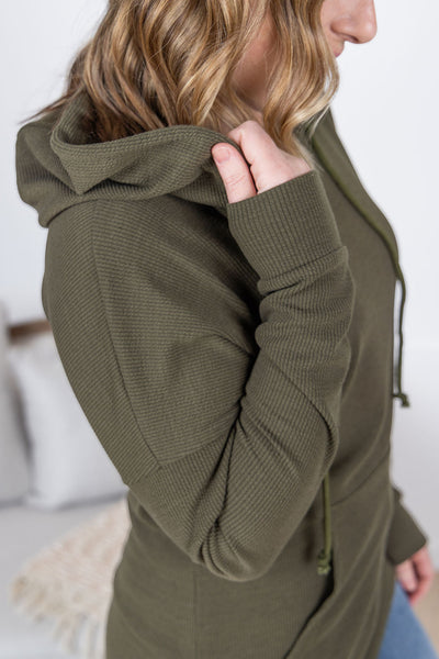 IN STOCK Kacey Ribbed Hoodie - Olive