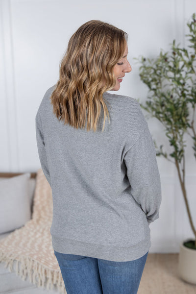 IN STOCK Corrine Ribbed Pullover Top - Light Grey