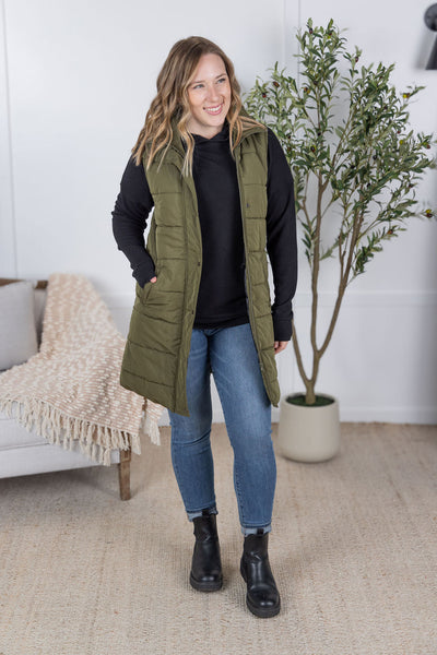 IN STOCK Harlow Long Vest - Army Green