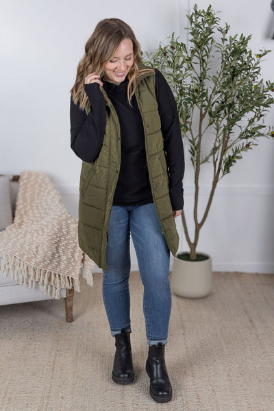 IN STOCK Harlow Long Vest - Army Green