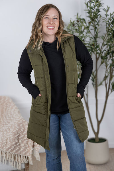 IN STOCK Harlow Long Vest - Army Green