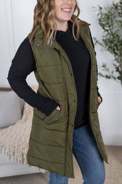 IN STOCK Harlow Long Vest - Army Green