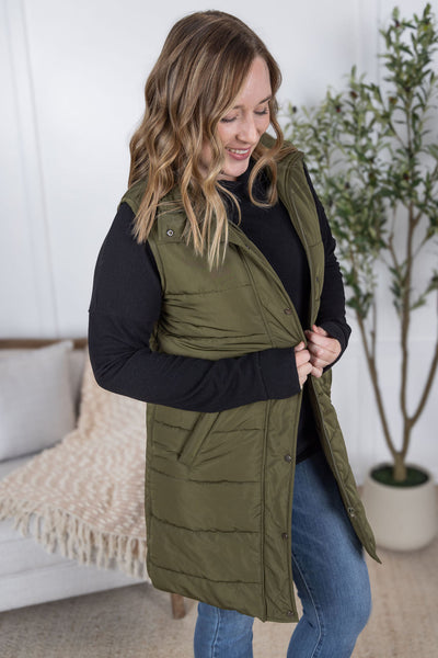 IN STOCK Harlow Long Vest - Army Green