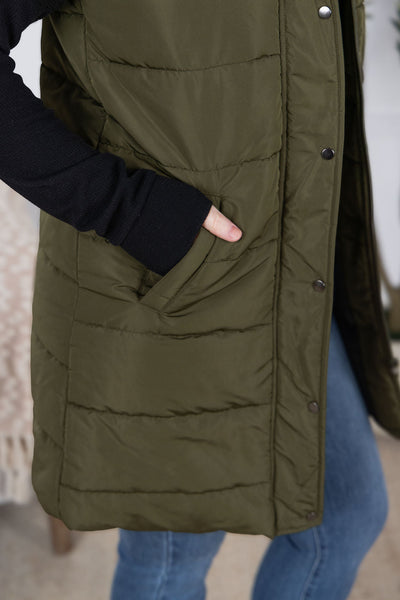 IN STOCK Harlow Long Vest - Army Green