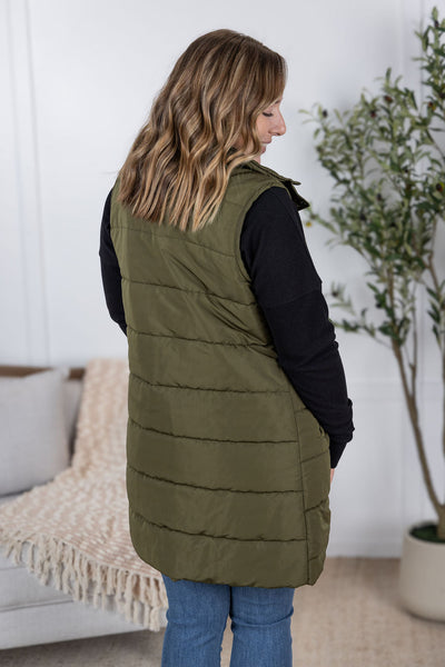 IN STOCK Harlow Long Vest - Army Green