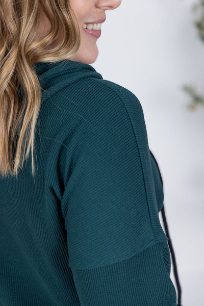 IN STOCK Kacey Ribbed Hoodie - Deep Teal