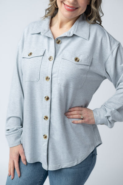 IN STOCK Brenna Button Down Top - Grey