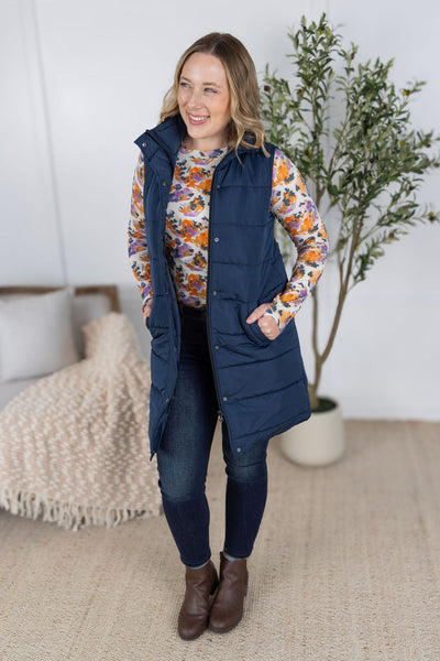 IN STOCK Harlow Long Vest - Navy